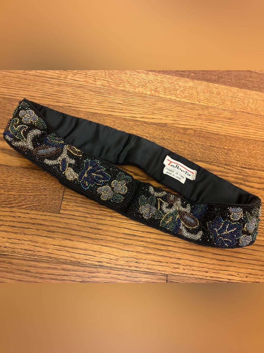 Talbots Black Beaded Floral Belt